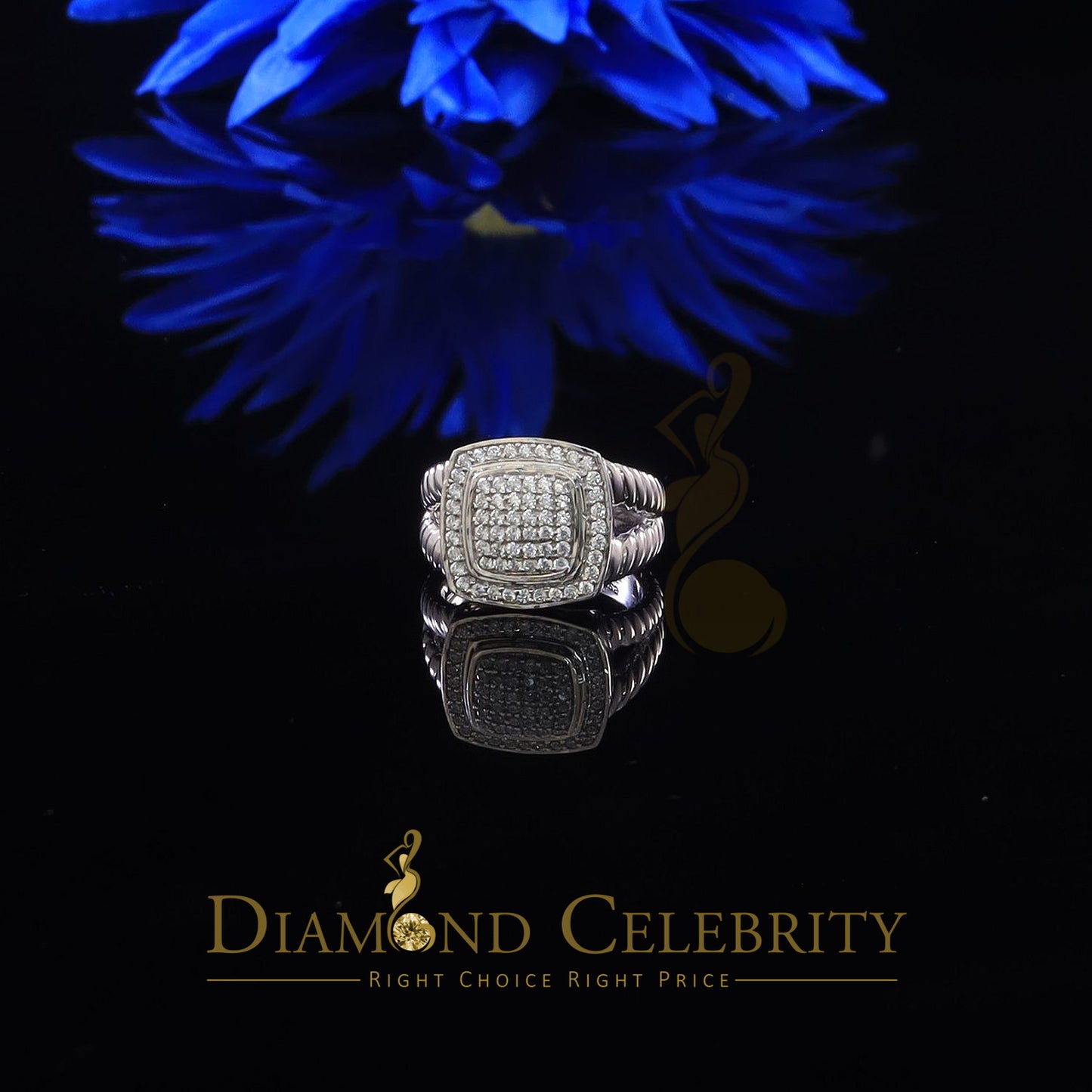 DiamondCelebritees 1.33ct White Silver Square Cubic Zirconia Womens Adjustable Ring From SZ 8 to 10