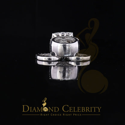 DiamondCelebritees 925 White Silver Square 22.41ct Cubic Zirconia Halo Trio Wedding Ring Size 9