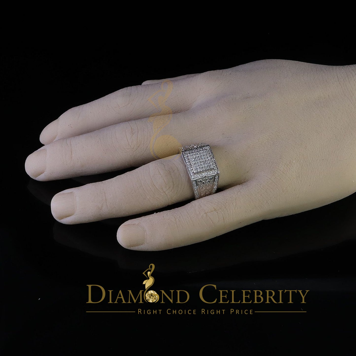 DiamondCelebritees 925 Silver White 1.25ct Cubic Zirconia Wide Square Engagement Men's Ring Size 10