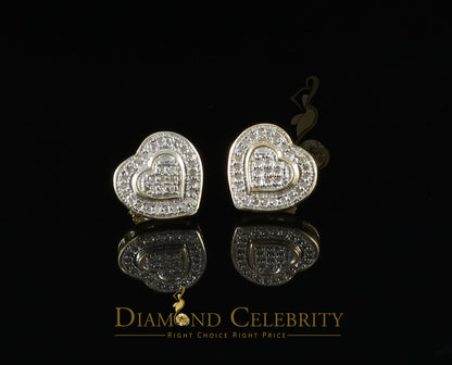 DiamondCelebritees 0.10ct Diamond Heart Earring Yellow 925 Sterling Silver Stud For Men's & Women's