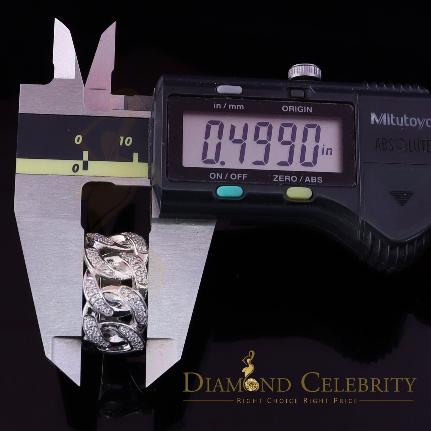 DiamondCelebritees 0.85ct Cubic Zirconia Stone White 925 Sterling Silver Cuban Men's Ring Size 10