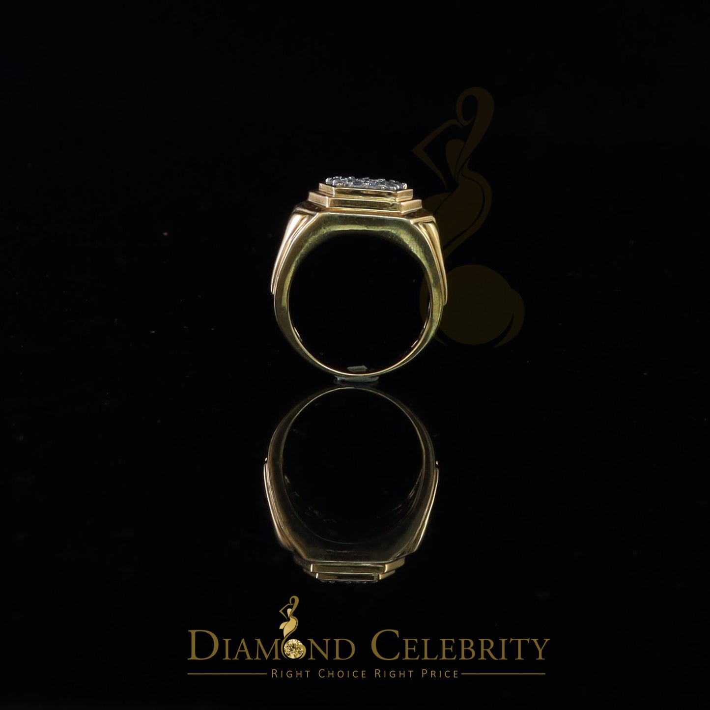 DiamondCelebritees 925 Sterling Yellow Silver 0.39ct Cubic Zirconia Hexagon Men Ring Size 9