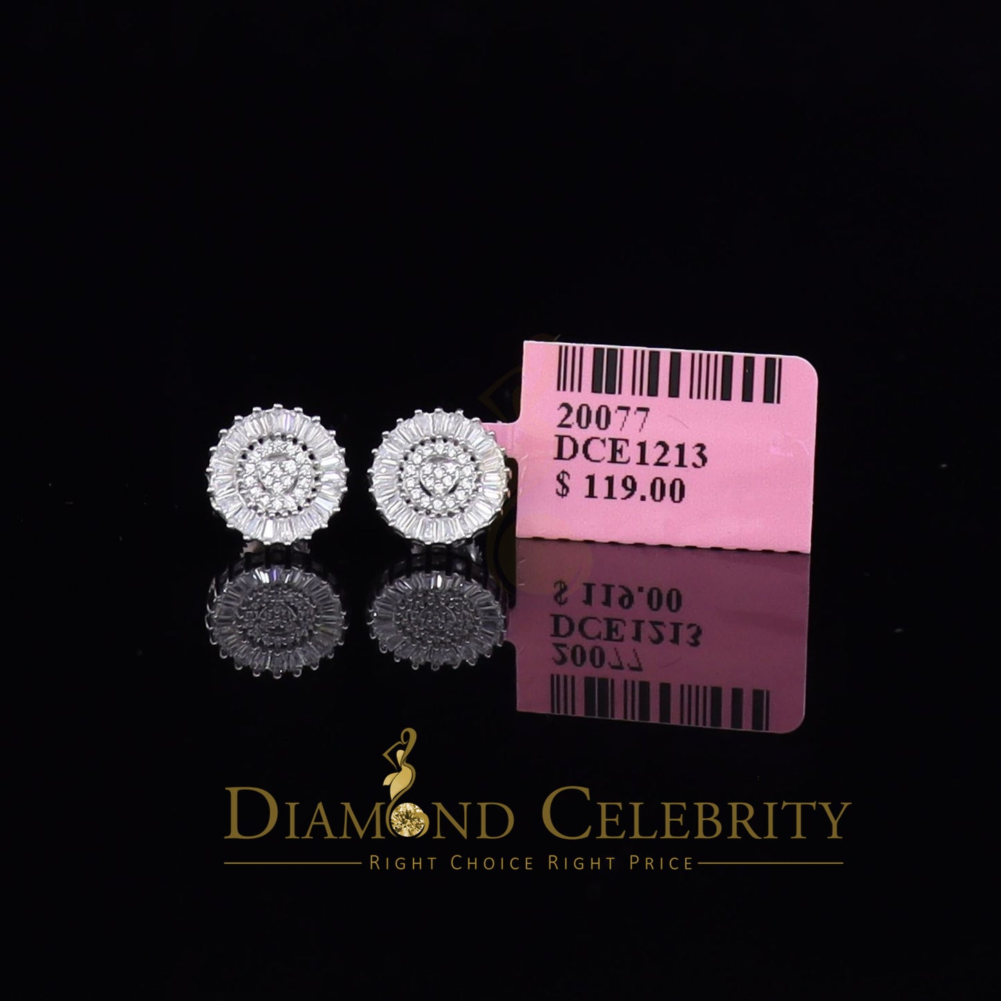DiamondCelebritees  White 925 Sterling Silver 0.24ct Cubic Zirconia For Women & Men Round Earrings