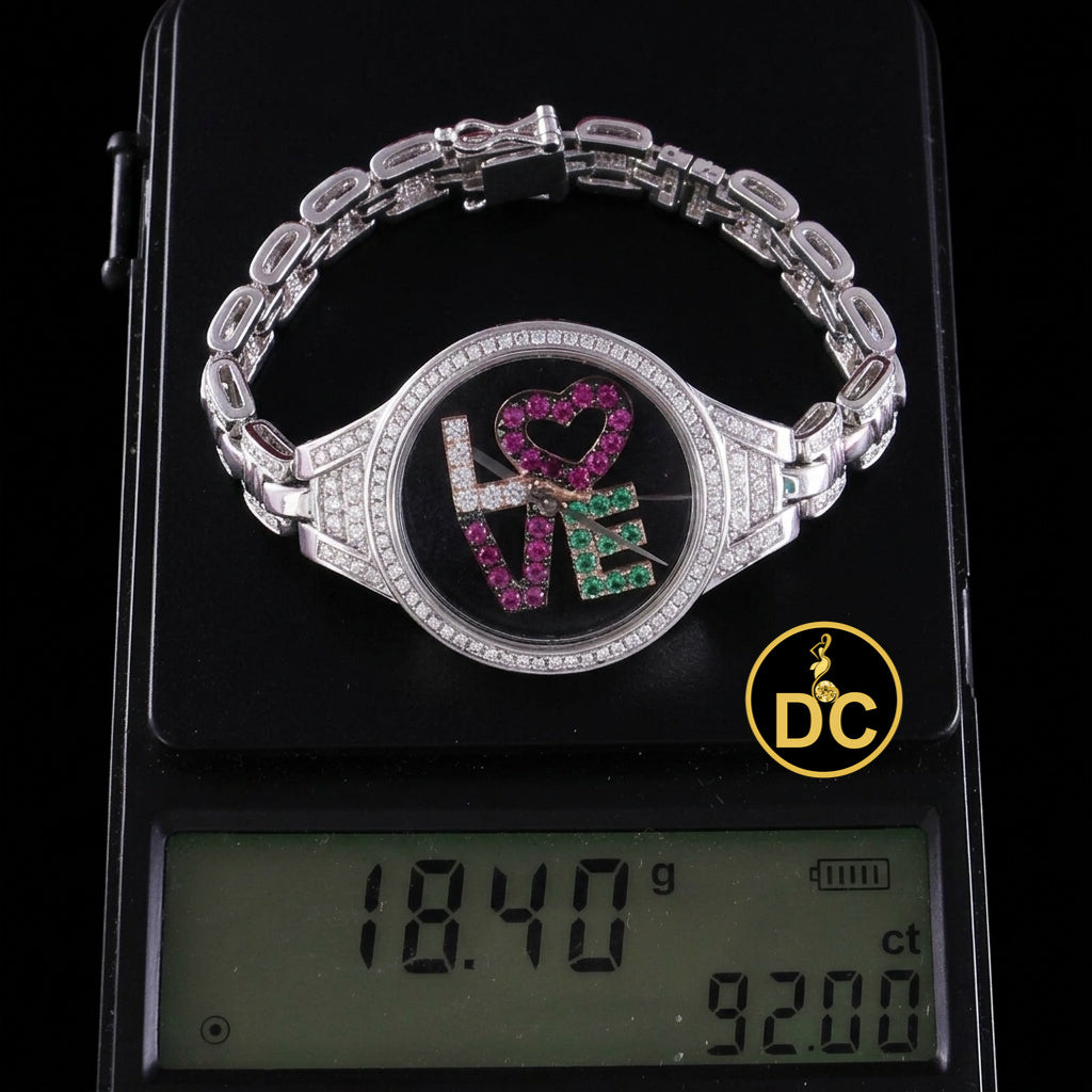 Diamondcelebritees 925 Sterling Silver White Bracelet Iced Out Floating Love Cubic Zirconia Size 7