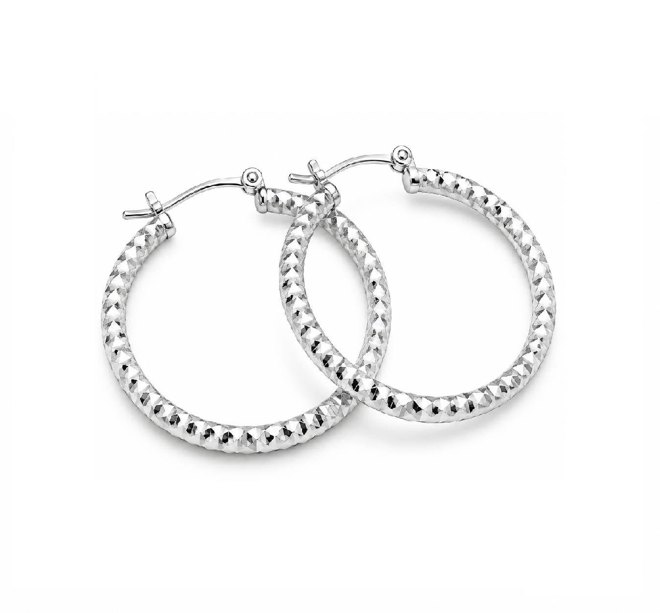925 Sterling Silver Diamond-Cut Shimmering Honeycomb Textured 34mm Hoop Earrings