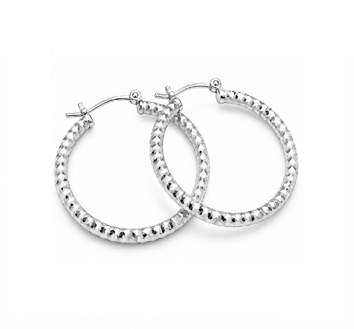 925 Sterling Silver Diamond-Cut Shimmering Honeycomb Textured 34mm Hoop Earrings