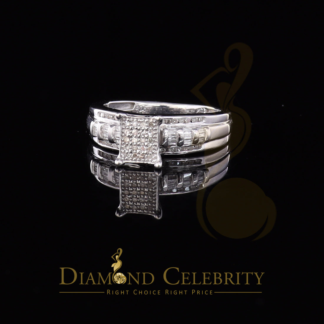 DiamondCelebritees 0.25ct Real Diamond 925 Sterling White Silver Shine Womens Square Ring SZ 7