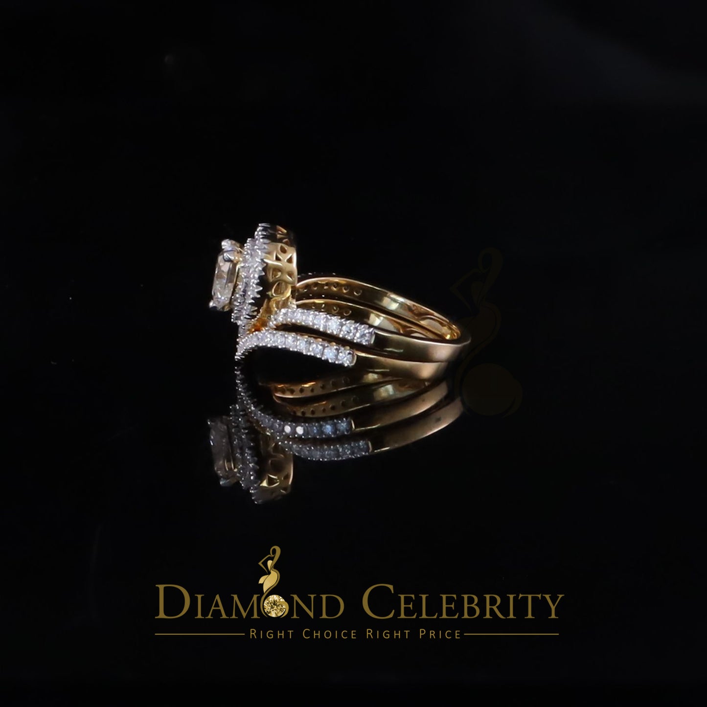 DiamondCelebritees Silver 1.66ct VVS D Heart Shape Moissanite Women Yellow Bridal Heart Ring SZ7