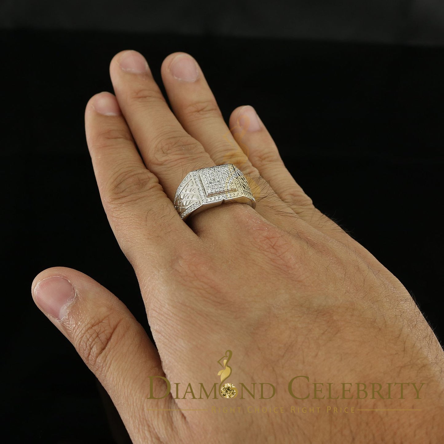 DiamondCelebritees 925 Silver White 1.25ct Cubic Zirconia Wide Square Engagement Men's Ring Size 10