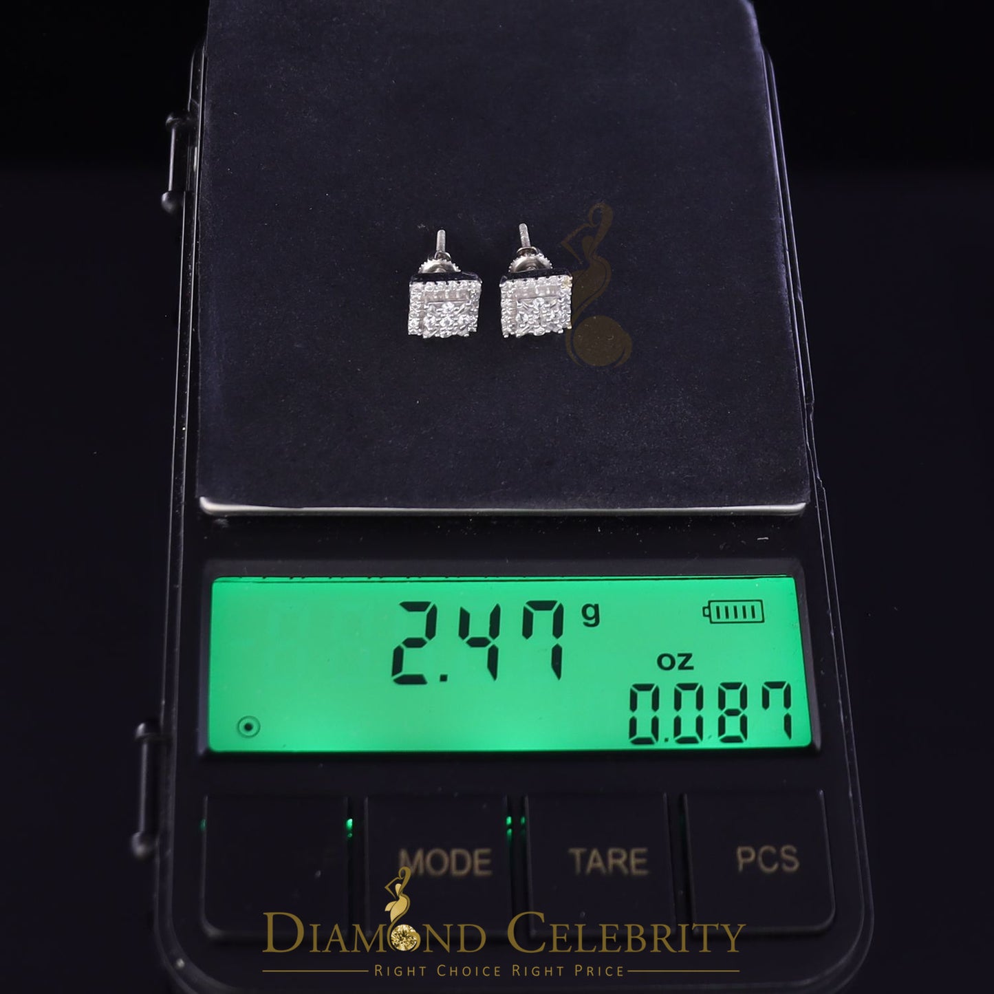 DiamondCelebritees  925 White Sterling Silver 0.74ct Cubic Zirconia Square Women's Stud Earrings