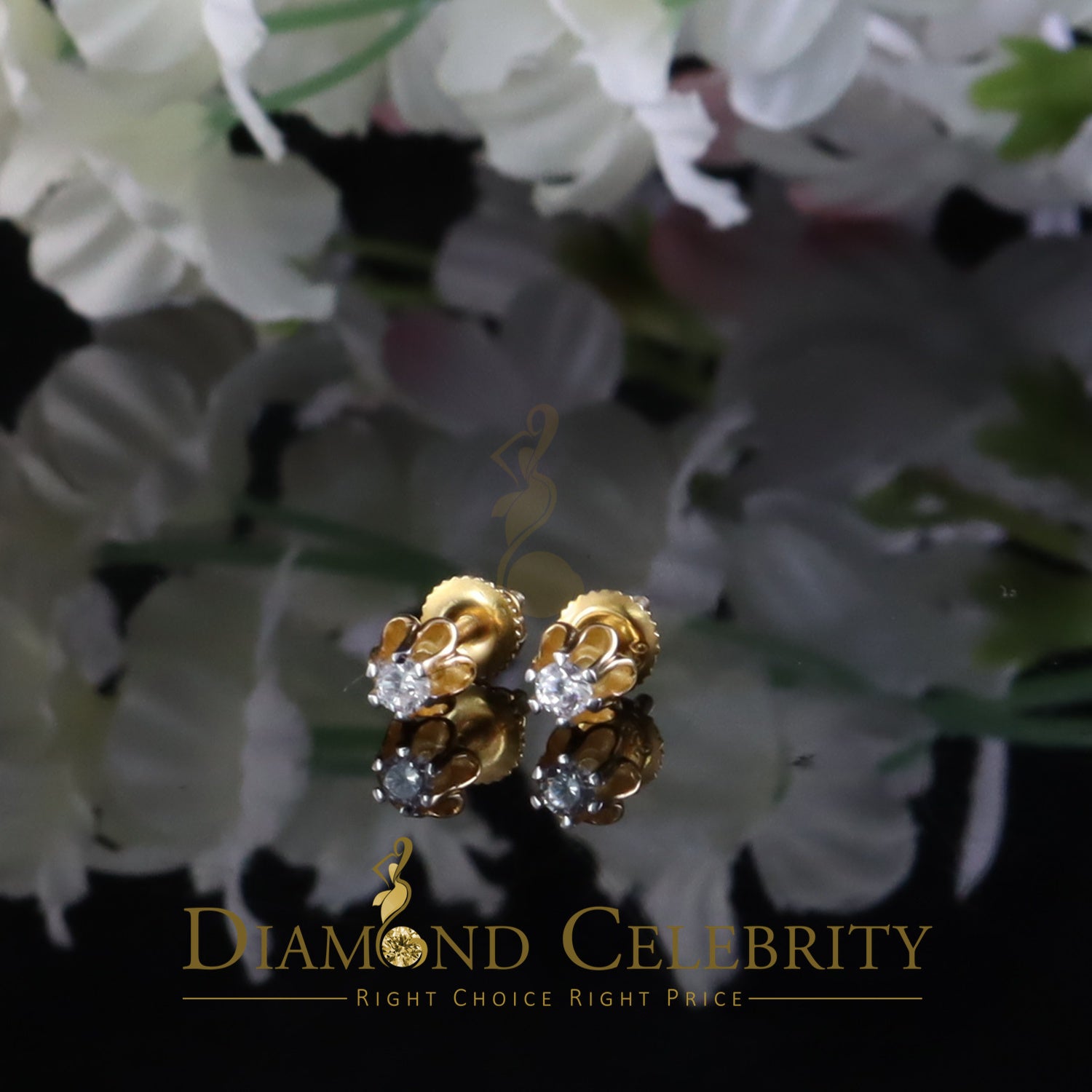 DiamondCelebritees  0.10ct Silver Cubic Zirconia European cut Yellow Buttercup Stud Earings Women's