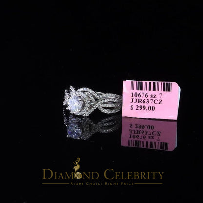DiamondCelebritees 1.20ct Cubic Zirconia White 925 Silver Men's/ Women 2PC Bridal Rings Size 7