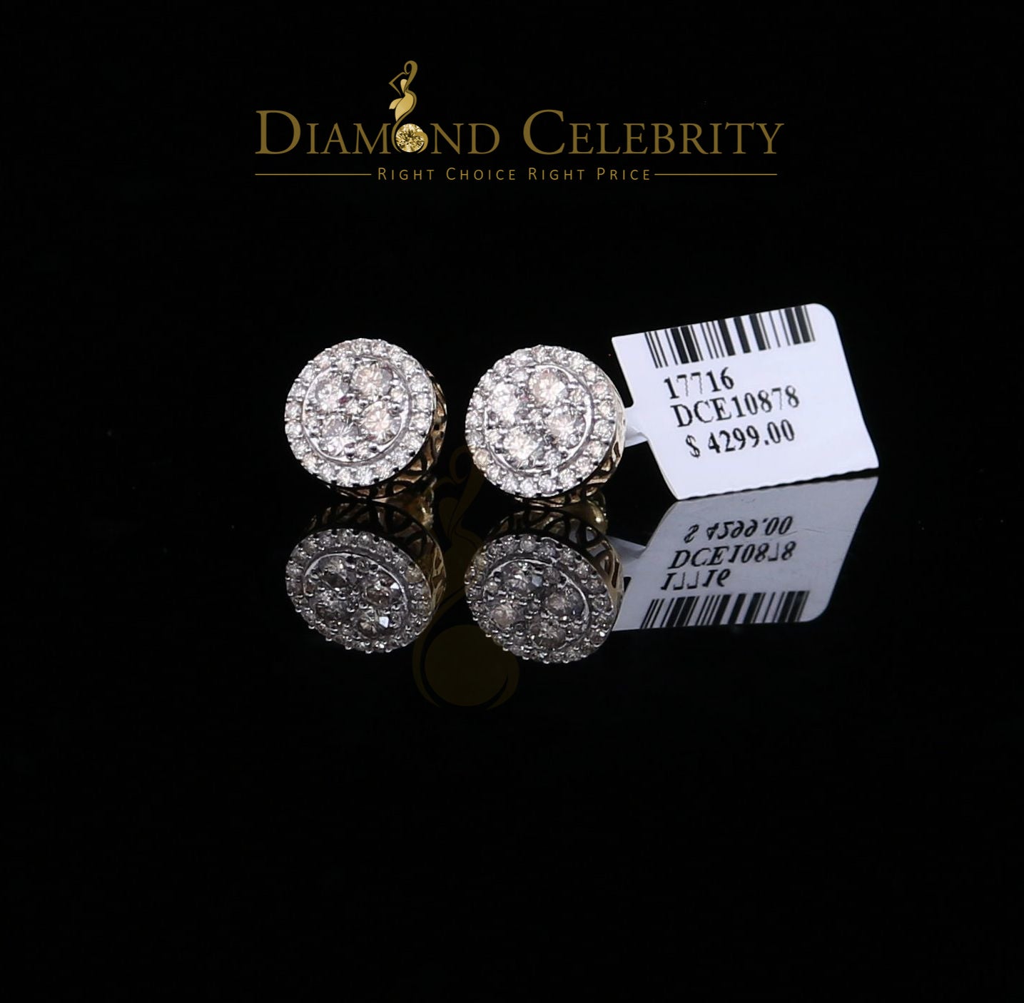 DiamondCelebritees Real Diamond 1.25CT 10K Real Yellow Gold Men's/Women's Stud Round Earring