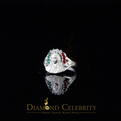 DiamondCelebritees Religious White 925 Silver Cubic Zirconia Mother Mary Face Women's Ring Size 7