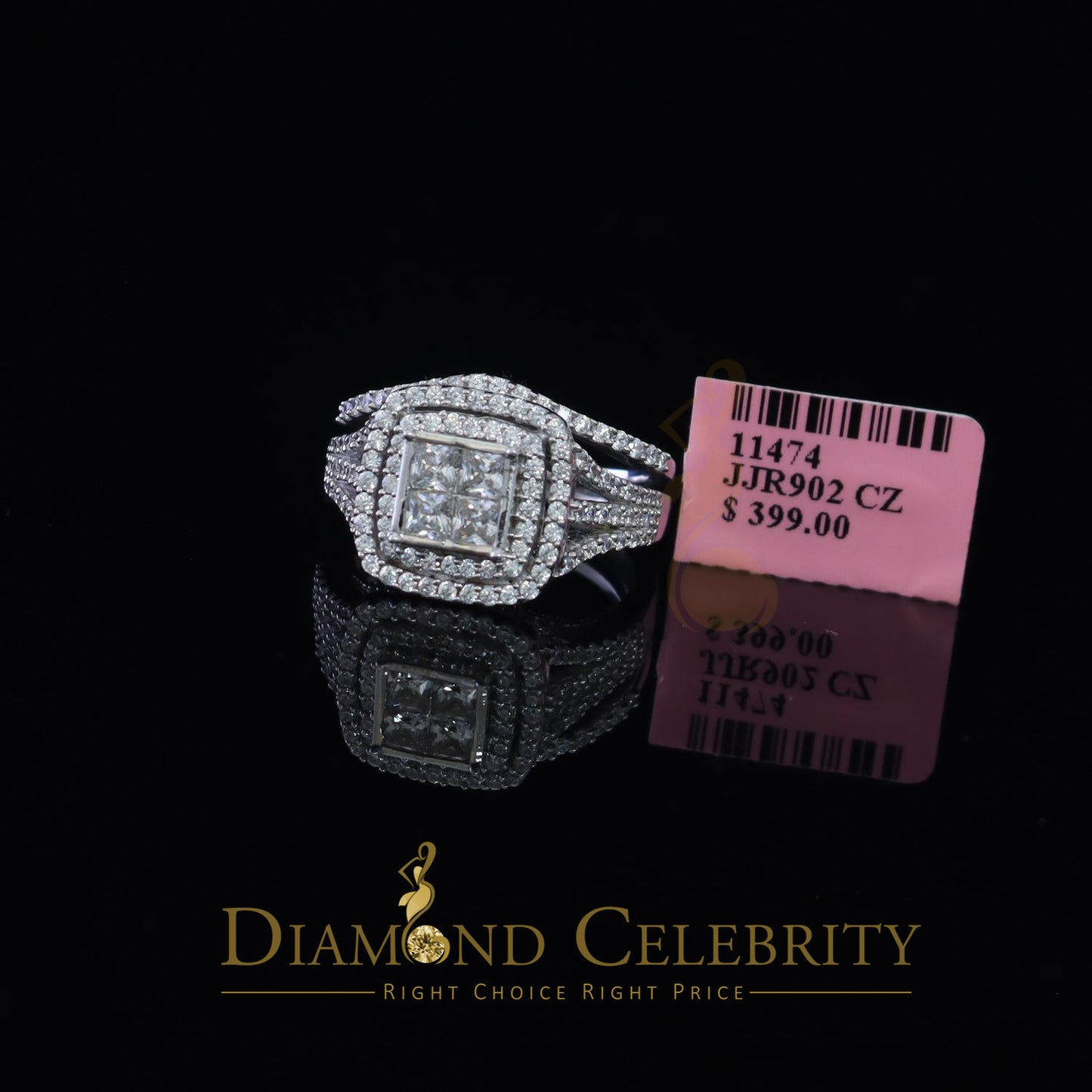 DiamondCelebritees 4.00ct Cubic Zirconia Sterling White Silver Round Engagement Women's Ring Size 8