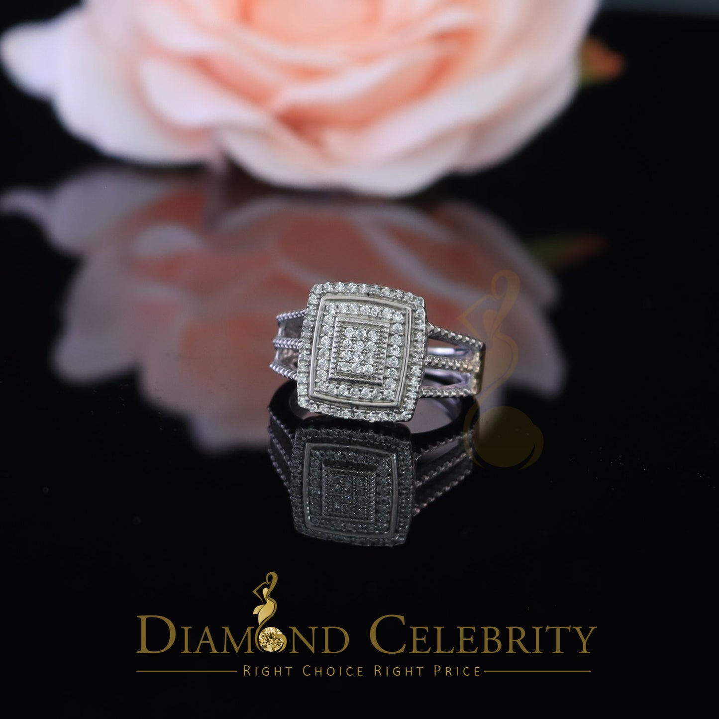 DiamondCelebritees 0.75CT Cubic Zirconia Sterling White Silver Round Engagement Women's Ring Size 7