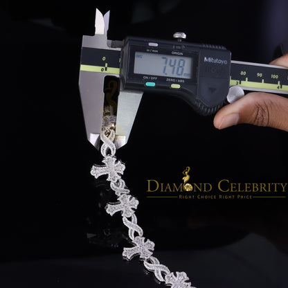 Diamondcelebritees  9.00ct Silver White 925 Moissanite budded cross Men's/Womens Bracelet 8 Inch.