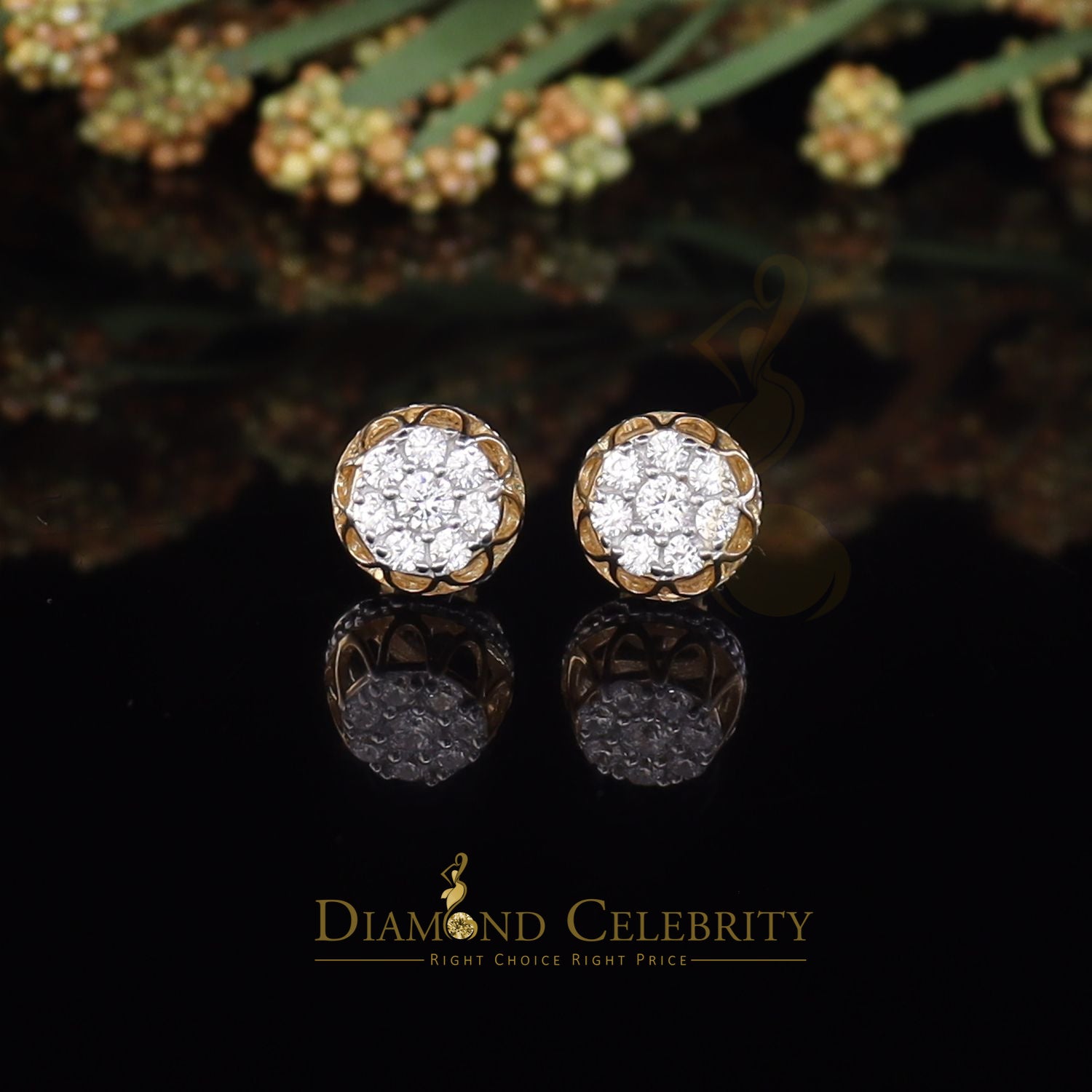 DiamondCelebritees  1.14ct Cubic Zirconia 925 Yellow Silver Women's & Men's Hip Hop Flower Earrings