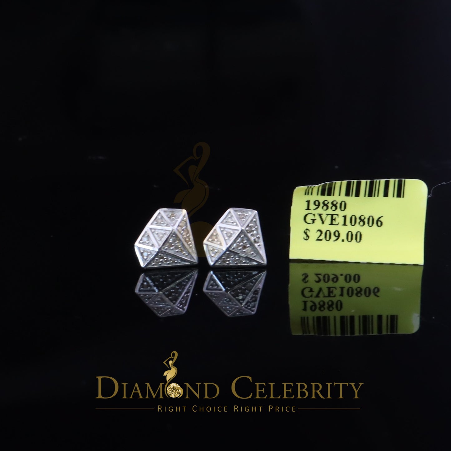 DiamondCelebritees 0.10 ct Silver Diamond White For Mens & Womens Hip Hop Stud Earring 925 Sterling
