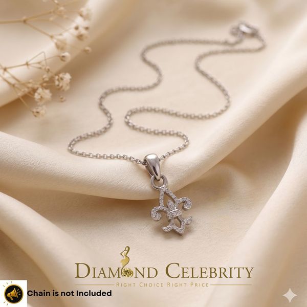 DiamondCelebritees 925 Sterling Silver Fleur De Lis Shape White Pendant with 0.30ct Cubic Zirconia