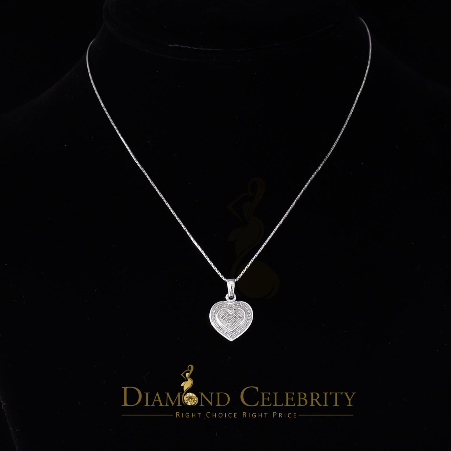 DiamondCelebritees  Real 0.25ct Diamond 925 Sterling Silver HEART Charm Necklace Pendant in White