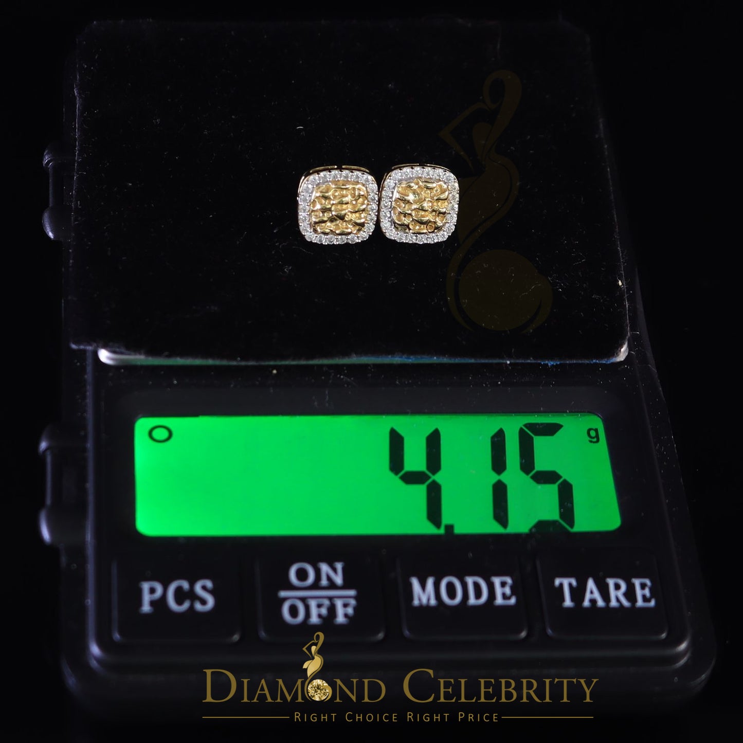 DiamondCelebritees 1.5ct Moissanite Yellow 925 Silver Womens Round Edge Square Shape Nugget Earring