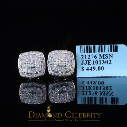 Diamondcelebritees White Square 925 Silver 1.00ct VVS 'D' Moissanite Stud Earring Men's/Womens