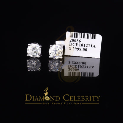 DiamondCelebritees 10k Real White Gold with 3.00ct Round VVS 'D' Color Moissanite Stud Earrings
