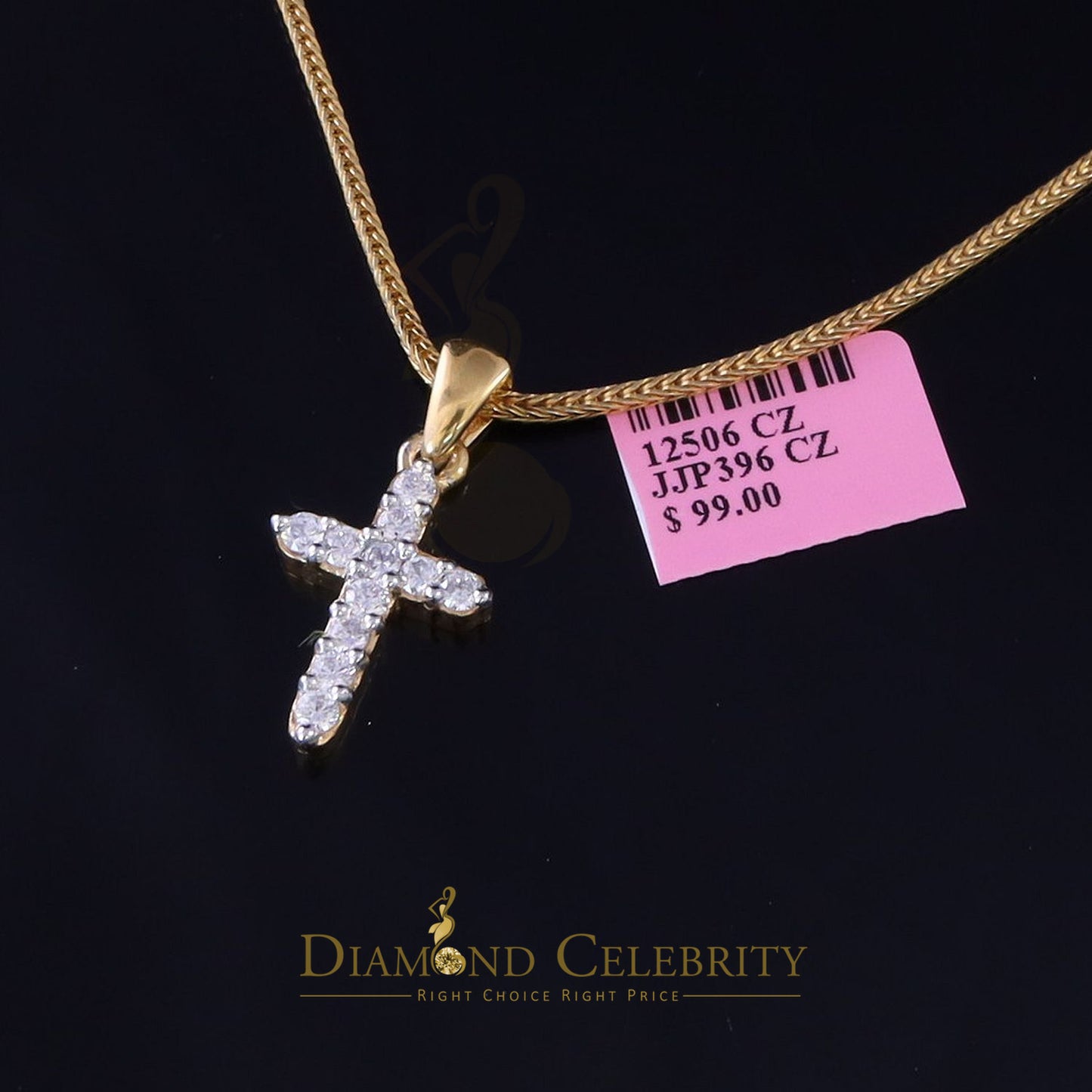 DiamondCelebritees Promising Fancy Yellow Sterling Silver Cross Pendant with 1.21ct Cubic Zirconia
