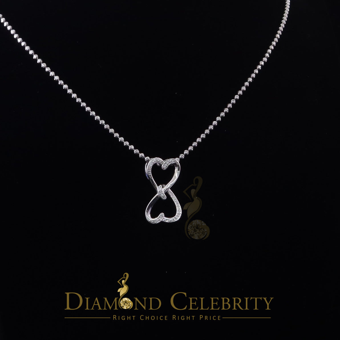 DiamondCelebritees 925 Sterling White Silver Pendant with Dual Heart Shape 0.00ct Cubic Zirconia