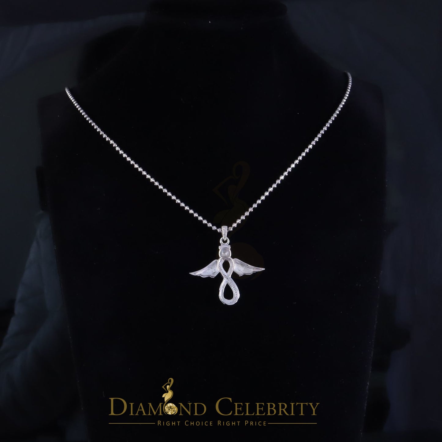 DiamondCelebritees  NEW Real 0.05CT Diamond Infinity with Wings Silver White Charm Necklace Pendant
