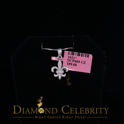 DiamondCelebritees 925 Sterling Silver Fleur de Lis Shape Pendant with 0.38ct Cubic Zirconia
