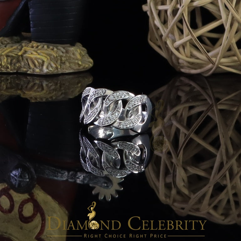 DiamondCelebritees 0.85ct Cubic Zirconia Stone White 925 Sterling Silver Cuban Men's Ring Size 10