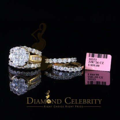 DiamondCelebritees Yellow Silver 14.00ct Cubic Zirconia Ring Multi Row Bridal Womens Ring Size 8