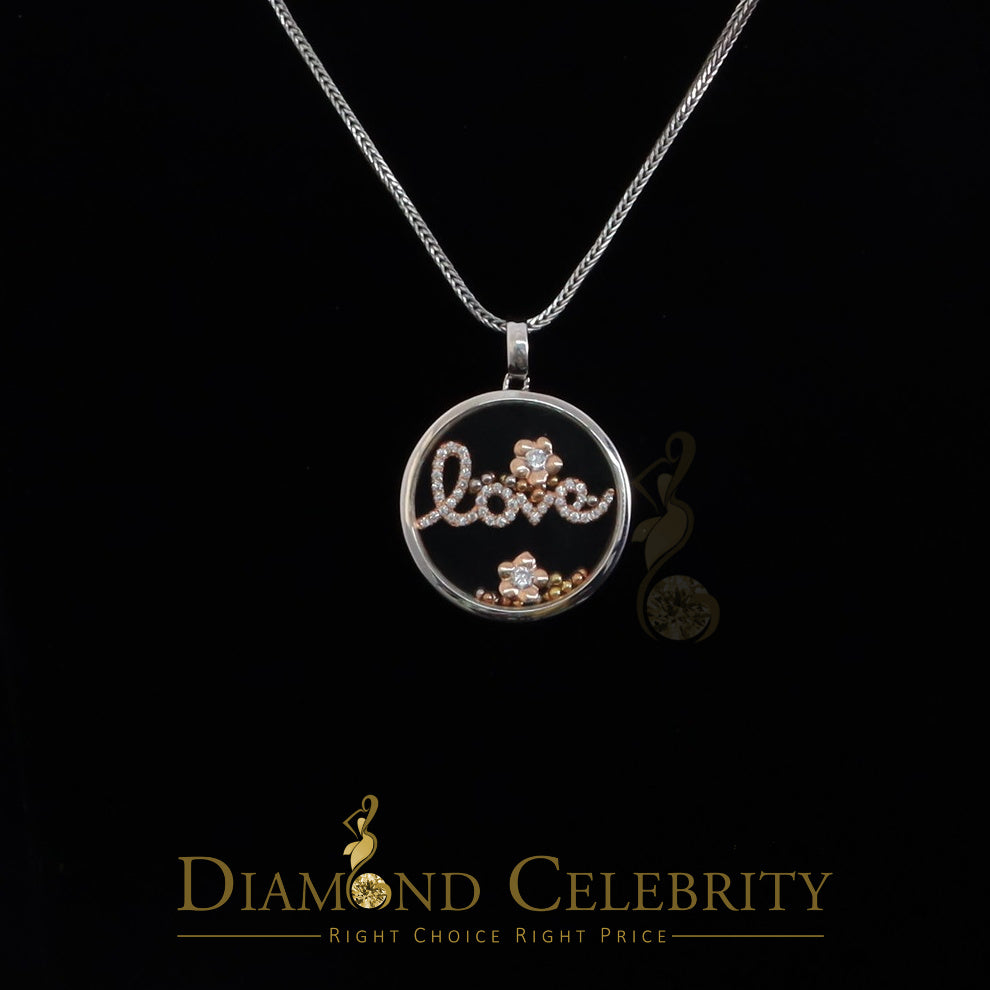 DiamondCelebritees Beautiful White Sterling Silver Charming LOVE Round Pendant with Cubic Zirconia