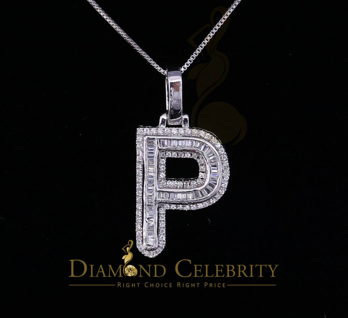 DiamondCelebritees White Bugutte Initial All Alphabet Sterling Silver Pendant with Cubic Zirconia