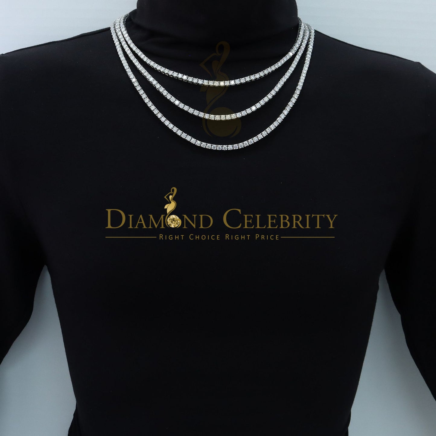 DiamondCelebritees Tennis Necklace 925 Silver White 90ct Moissanite size 18/20/22 inch & Width 4mm