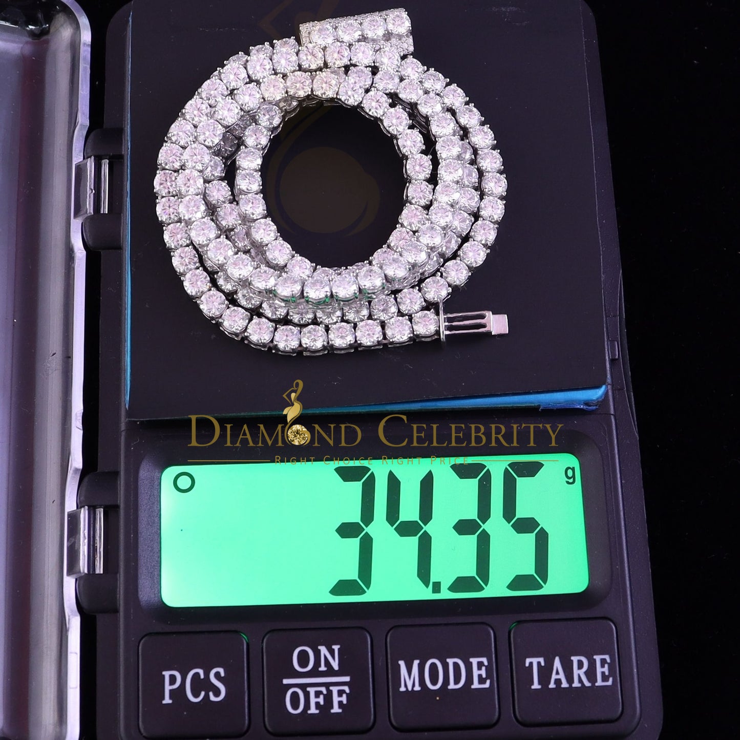 DiamondCelebritees 30ct White Moissanite 925 Silver Tennis Men's Necklace size 22inch & Width 4mm