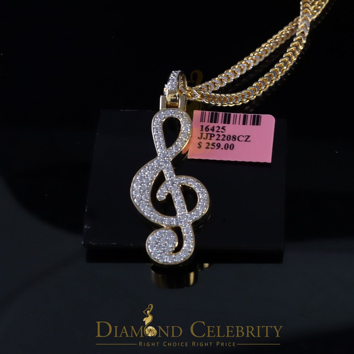 DiamondCelebritees Promise 925 Yellow Sterling Silver MUSIC SIGN Pendant with 2.34ct Cubic Zirconia