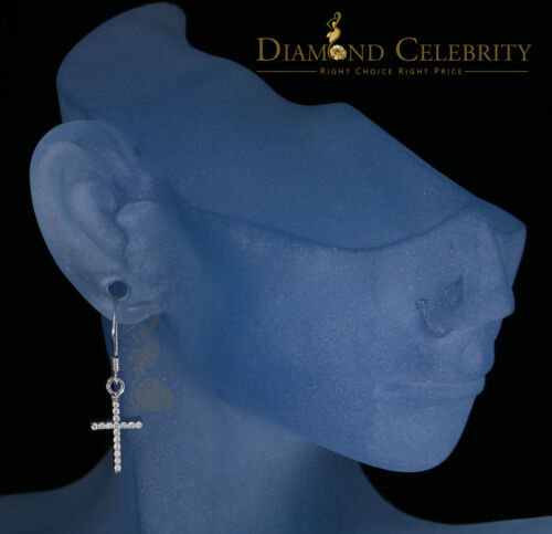 DiamondCelebritees  White 0.40ct Sterling 925 Silver Hip Hop Cross Dangling Women's & Men's Earring