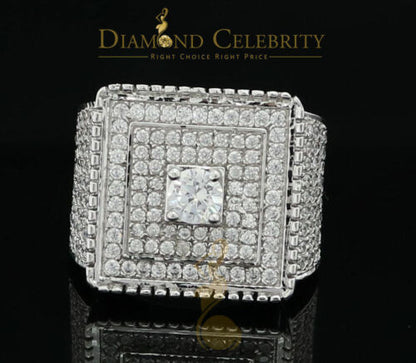 DiamondCelebritees Men's 6.25ct Cubic Zirconia White Silver Round Adjustable Ring From SZ 11 to 13