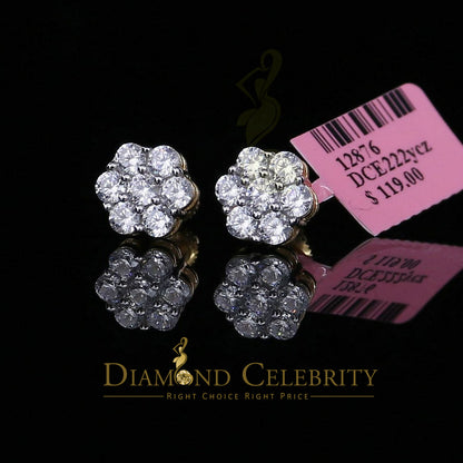 DiamondCelebritees  2.66ct Cubic Zirconia 925 Yellow Silver Women's & Men's Hip Hop Floral Earrings