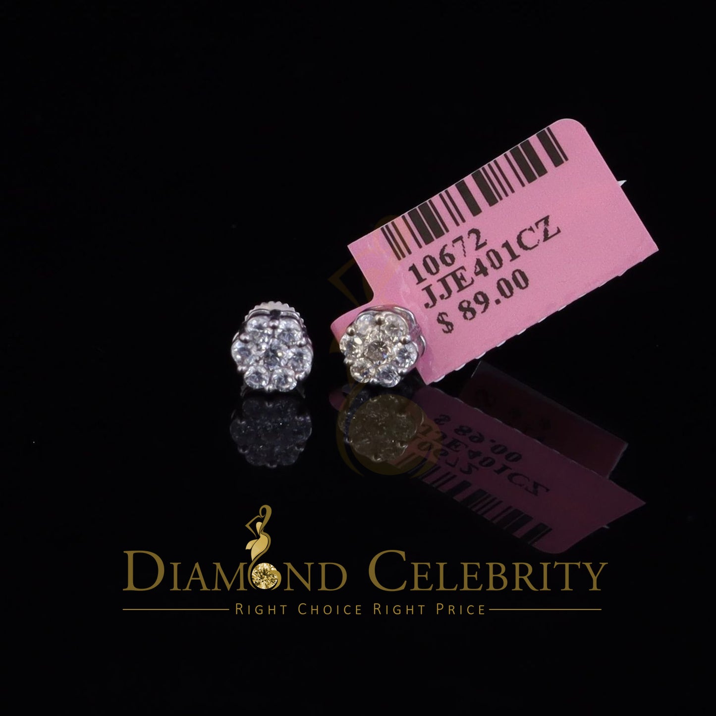 DiamondCelebritees  925 White Sterling Silver 0.76ct Cubic Zirconia Women's Hip Hop Flower Earrings