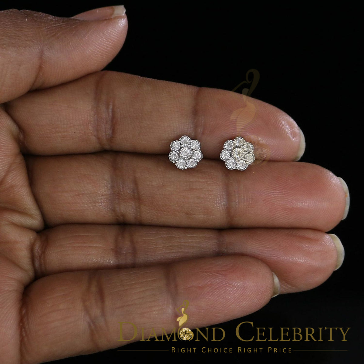 DiamondCelebritees 0.03ct Diamond 925 Sterling Silver White Floral Earrings For Men's & Women's