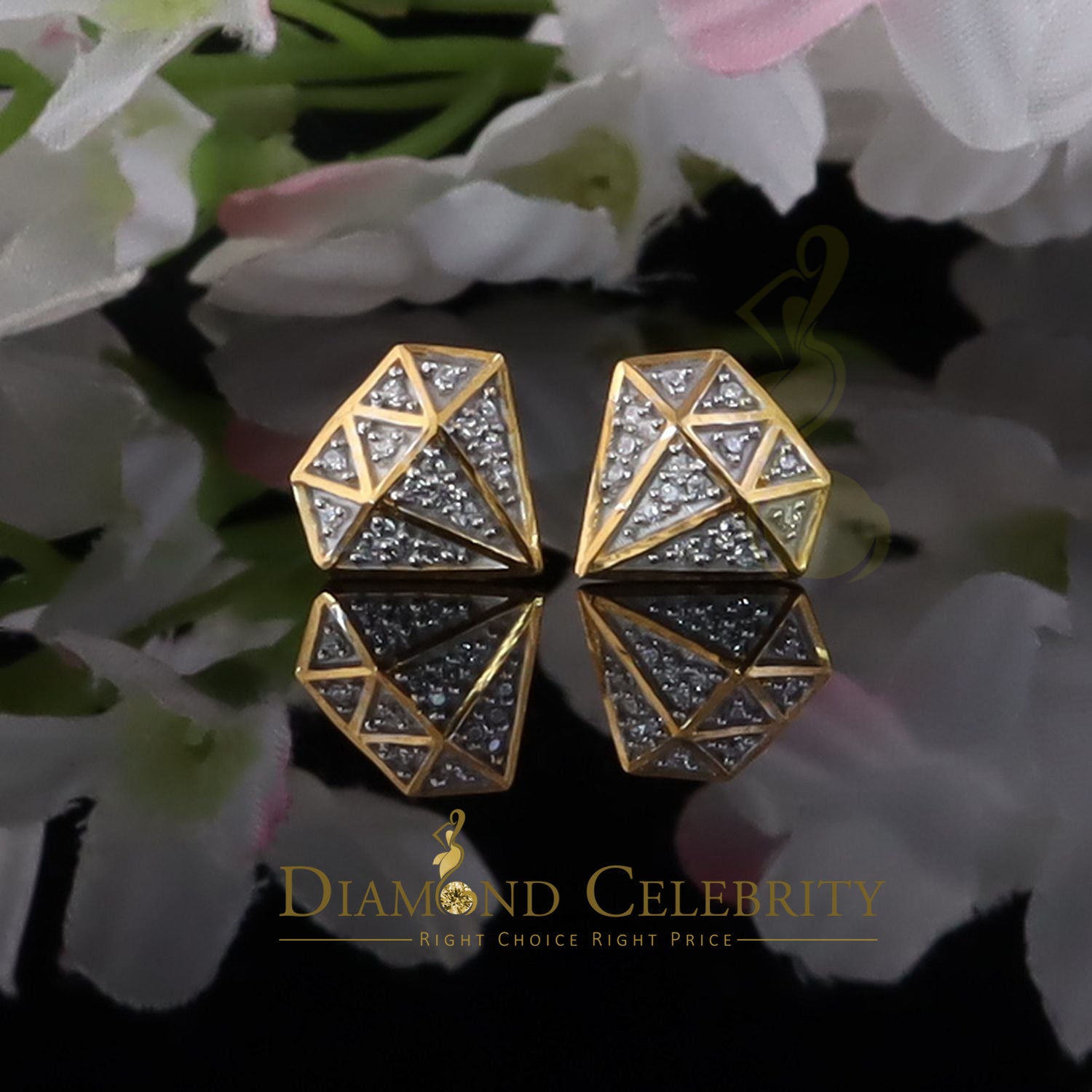 DiamondCelebritees  0.24ct Cubic Zirconia 925 Yellow Silver Women's & Men's Hip Hop Stud Earrings