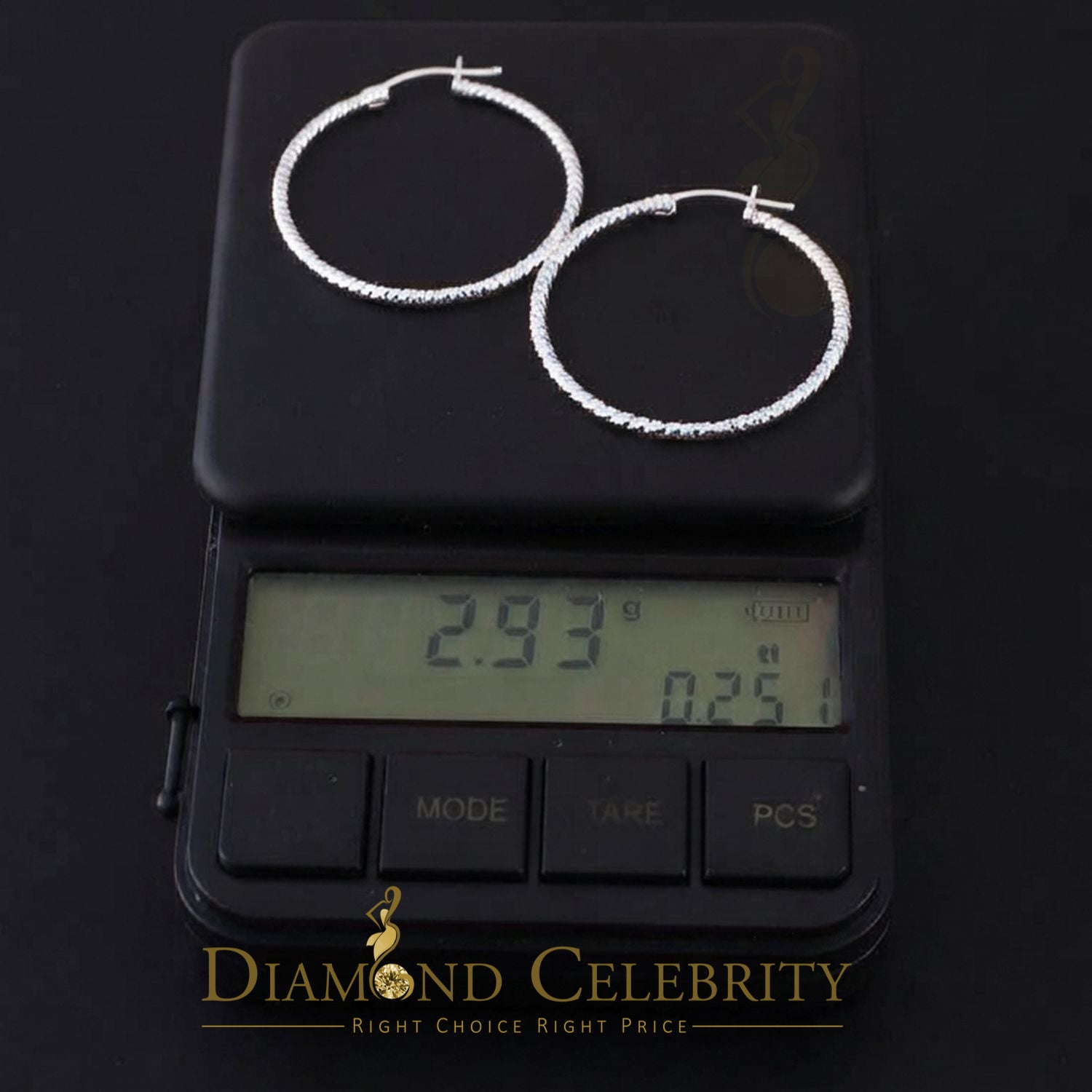 925 Sterling Silver Diamond-Cut Shimmering Honeycomb Textured 34mm Hoop Earrings