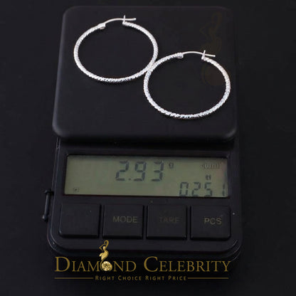 925 Sterling Silver Diamond-Cut Shimmering Honeycomb Textured 34mm Hoop Earrings