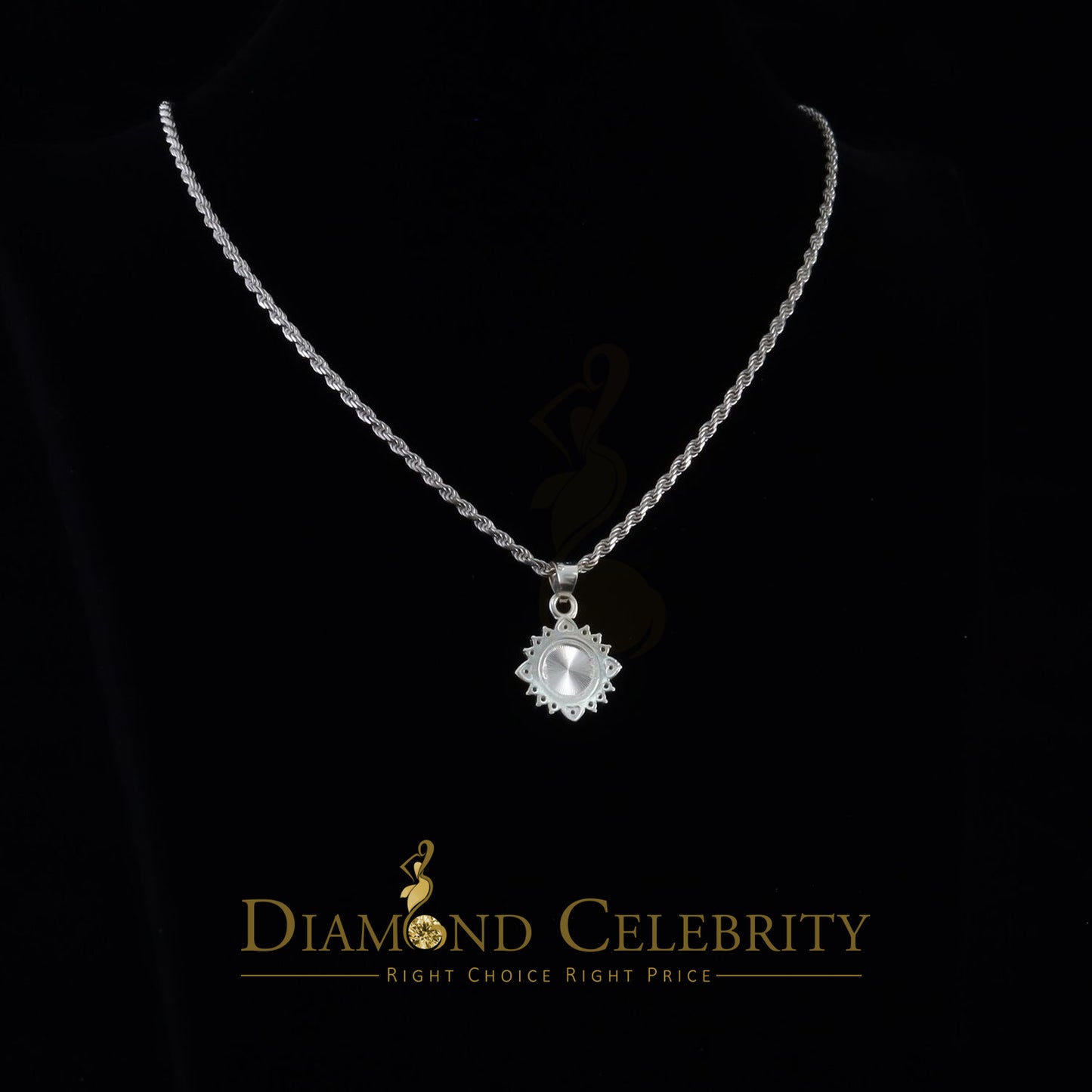 DiamondCelebritees 925 Sterling Silver Circle Lady Guadalupe Men's/Women's Pendant White Religious