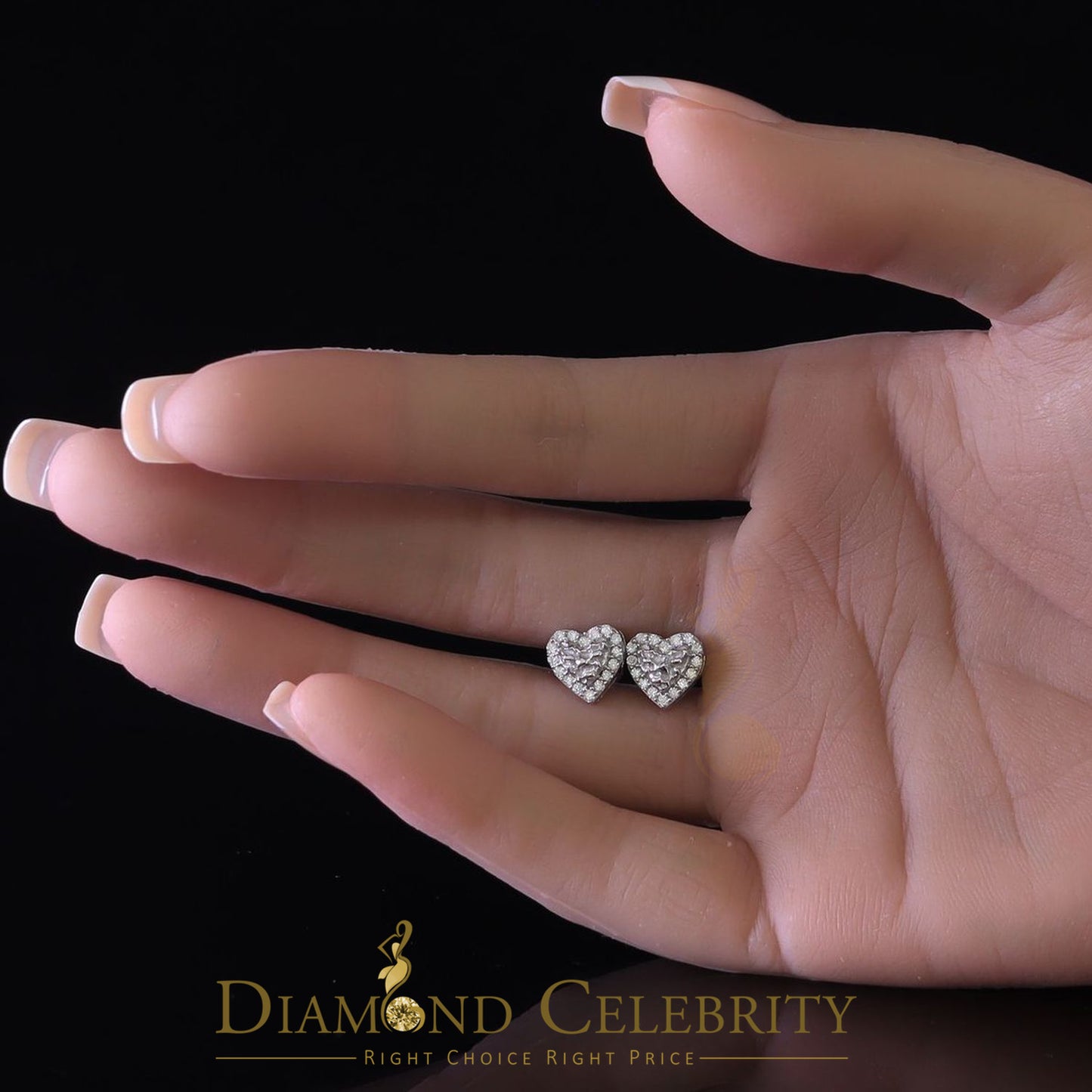 Diamondcelebritees 1.00ct Moissanite White 925 Sterling Silver Women's Heart Shape Nugget Earrings