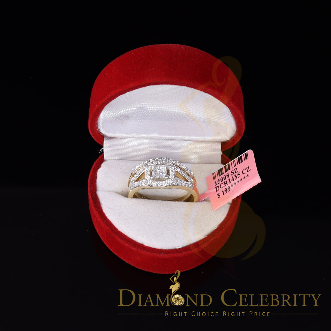 DiamondCelebritees 925 Sterling Yellow Silver Square 1.50ct Cubic Zirconia Womens Ring Size - 9